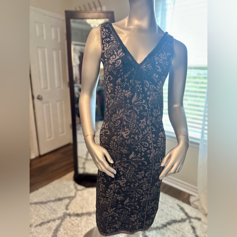 Free People Starstruck Beaded Bodycon Midi Dress Black Gray Medium